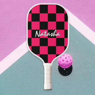 Cool Stijlvol Hot Pink Zwart geruit patroon Pickleball Paddle