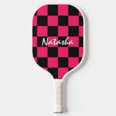 Cool Stijlvol Hot Pink Zwart geruit patroon Pickleball Paddle (Voorkant)