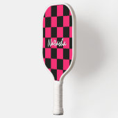 Cool Stijlvol Hot Pink Zwart geruit patroon Pickleball Paddle (Links)