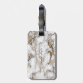 Cool Stone White Gold Marble Texture, Monogram Bagagelabel (Achterkant verticaal)