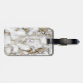 Cool Stone White Gold Marble Texture, Monogram Bagagelabel (Achterkant horizontaal)