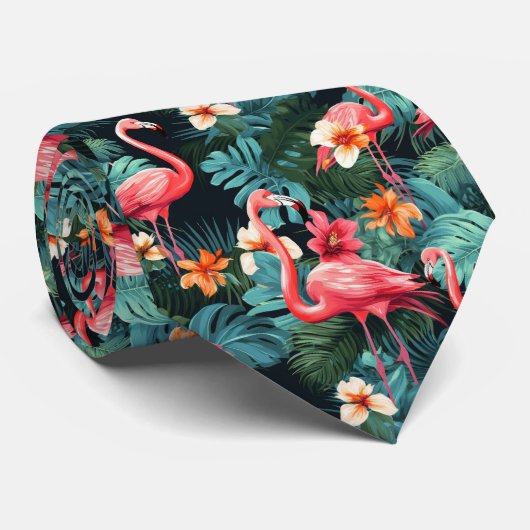 Cool strand roze flamingo betegeld stropdas (Opgerold)