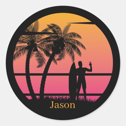 Cool strand surfen liefhebbers ronde sticker (Voorkant)