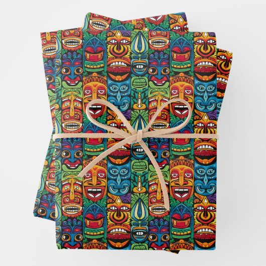 Cool strand tiki hoofd betegeld patroon inpakpapier vel (In situ)