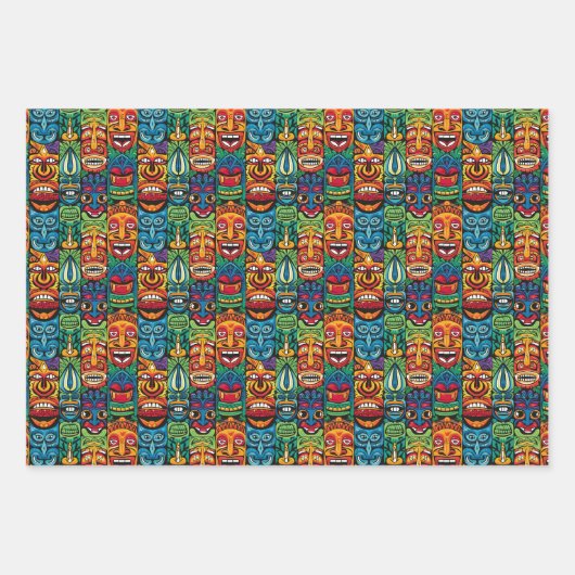 Cool strand tiki hoofd betegeld patroon inpakpapier vel (Voorkant)