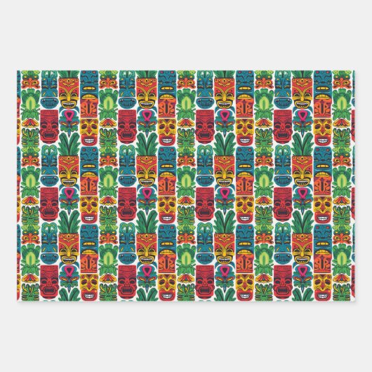 Cool strand tiki hoofd betegeld patroon inpakpapier vel (Voorkant 2)