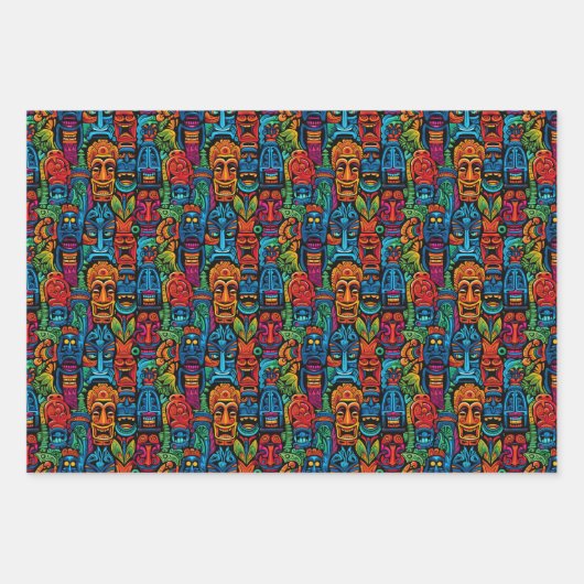 Cool strand tiki hoofd betegeld patroon inpakpapier vel (Voorkant 3)