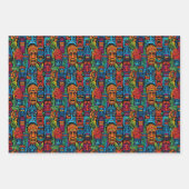 Cool strand tiki hoofd betegeld patroon inpakpapier vel (Voorkant)