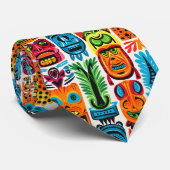 Cool strand tiki hoofd betegeld patroon stropdas (Opgerold)