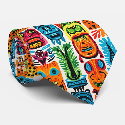 Cool strand tiki hoofd betegeld patroon stropdas (Opgerold)