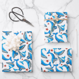 Cool strand walvis betegelde patroonfeest inpakpapier vel