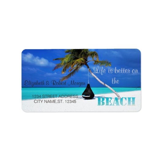 Cool Strand,Zand,Palm Trouwetiket Etiket (Voorkant)