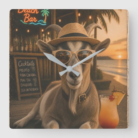Cool strandgeit met cocktail vierkante klok (Voorkant)