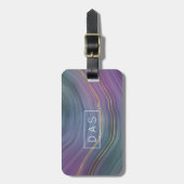 Cool Strata | Monogram blauw Paars Goud Agate Bagagelabel (Voorkant verticaal)