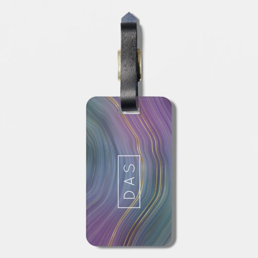 Cool Strata | Monogram blauw Paars Goud Agate Bagagelabel (Achterkant verticaal)