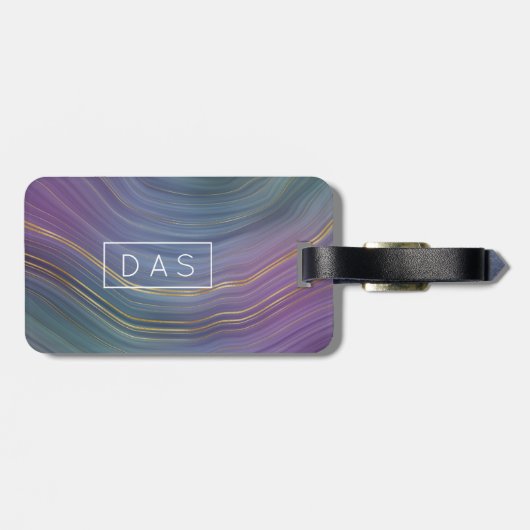 Cool Strata | Monogram blauw Paars Goud Agate Bagagelabel (Achterkant horizontaal)