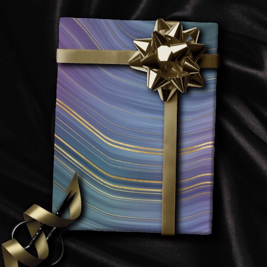 Cool Strata | Prachtige blauwe Paarse en goudhoude Cadeaupapier