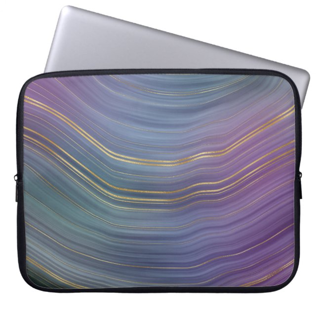 Cool Strata | Prachtige blauwe Paarse en goudhoude Laptop Sleeve (Voorkant)