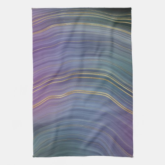 Cool Strata | Prachtige blauwe Paarse en goudhoude Theedoek (Verticaal)