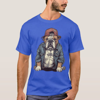 Cool Street bulldog with baseball cap and clothing T-shirt