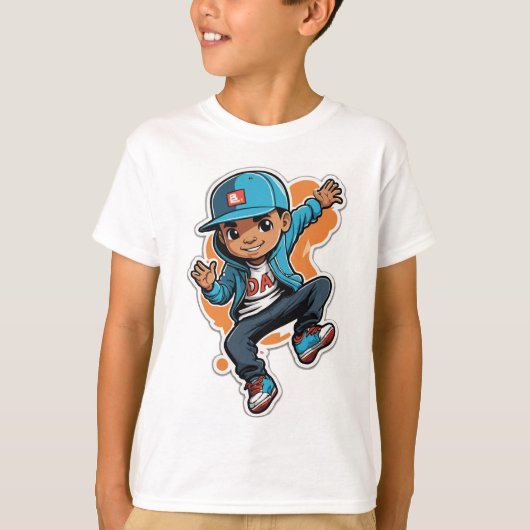 Cool Street Style Boy Cartoon Character Sticker T-shirt (Voorkant)