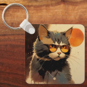 Cool Streetwear Graffiti Cat with Sunglasses Sleutelhanger (Voorkant)
