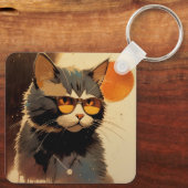 Cool Streetwear Graffiti Cat with Sunglasses Sleutelhanger (Achterkant)
