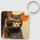 Cool Streetwear Graffiti Cat with Sunglasses Sleutelhanger (Achterkant)
