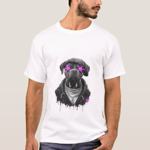 Cool Streetwear Hond met Neon Roze Sterogen Urbane T-shirt