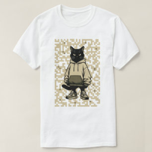 Cool Streetwear Zwarte Kat in Hoodie: Pixelated Ur T-shirt