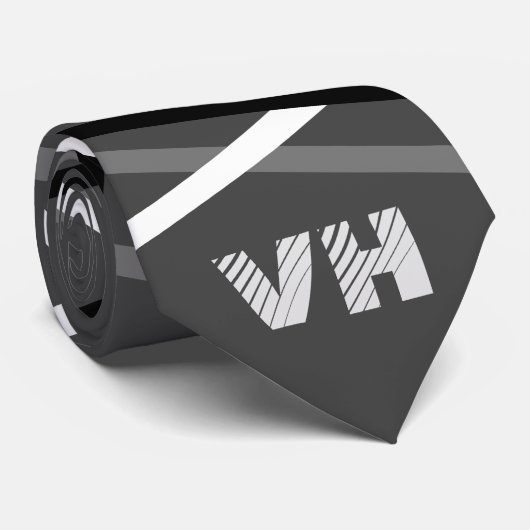 Cool Striped Guitar Grijs Wit Zwart Initialen Stropdas (Opgerold)