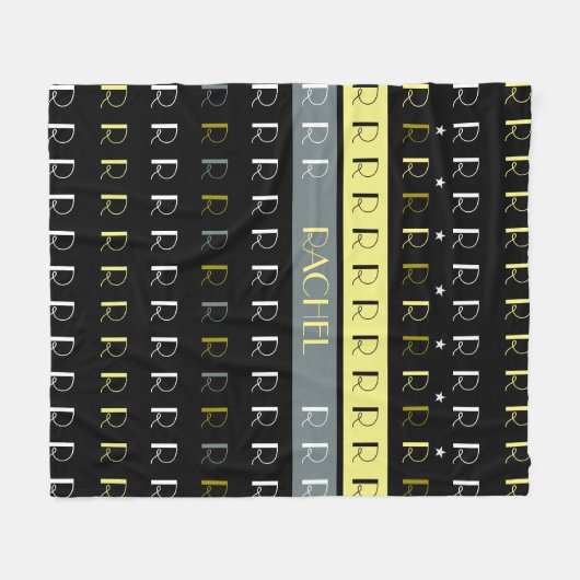 Cool Striped Replicated Monogram op zwart Fleece Deken (Voorkant (Horizontaal))