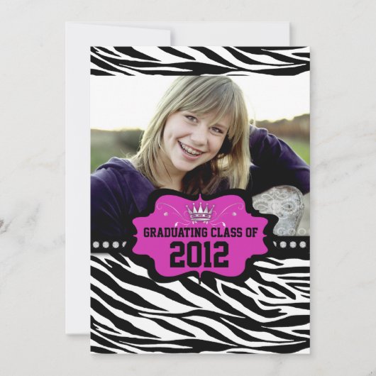 Cool Striped Zebra Princess 2012 Graduation Invite Kaart (Voorkant)