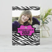 Cool Striped Zebra Princess 2012 Graduation Invite Kaart (Staand voorkant)