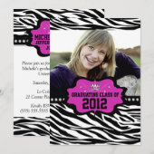 Cool Striped Zebra Princess 2012 Graduation Invite Kaart (Voorkant / Achterkant)