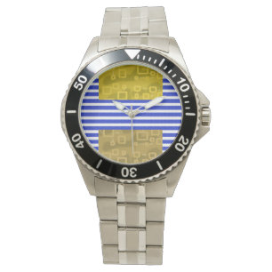 Cool Stripes Blauw Goud Geometrisch Horloge