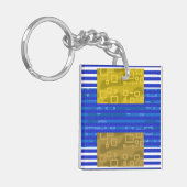 Cool Stripes Blauw Goud Geometrisch Sleutelhanger (Voorkant Links)