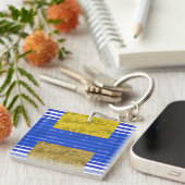 Cool Stripes Blauw Goud Geometrisch Sleutelhanger (Voorkant Rechts)