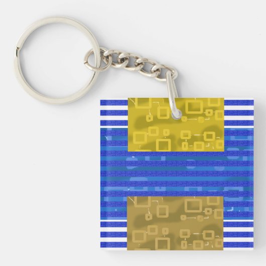 Cool Stripes Blauw Goud Geometrisch Sleutelhanger (Voorkant)