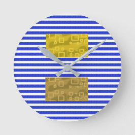 Cool Stripes Blue Gold Geometric Ronde Klok