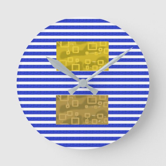 Cool Stripes Blue Gold Geometric  Ronde Klok (Voorkant)