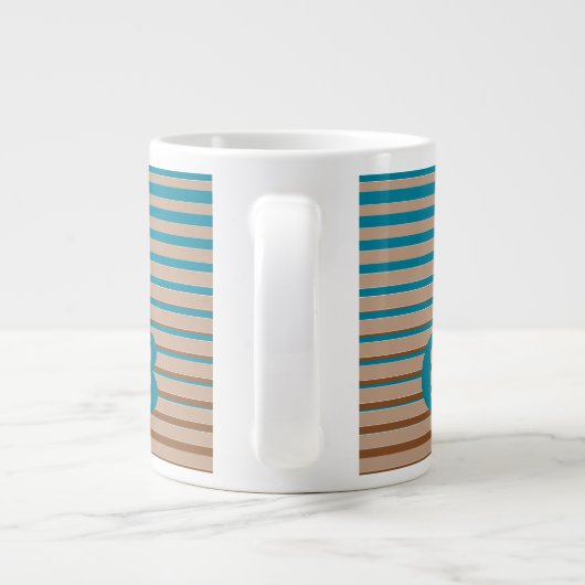 Cool Stripes Brown & Blue Monogramed Grote Koffiekop (Achterkant)