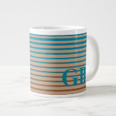 Cool Stripes Brown & Blue Monogramed Grote Koffiekop (Voorkant rechts)