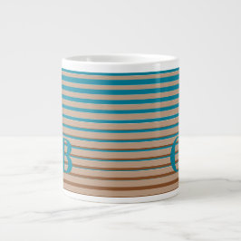 Cool Stripes Brown & Blue Monogramed Grote Koffiekop