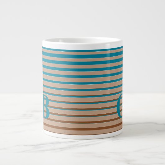 Cool Stripes Brown & Blue Monogramed Grote Koffiekop (Voorkant)