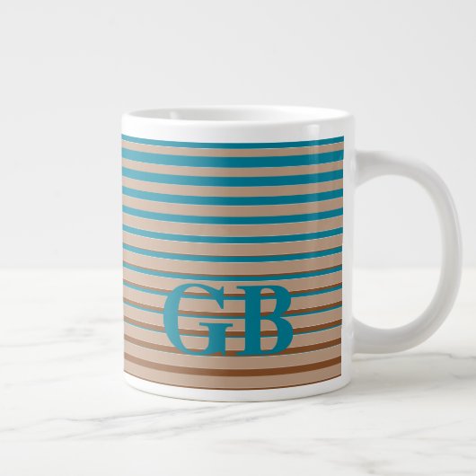 Cool Stripes Brown & Blue Monogramed Grote Koffiekop (Rechts)