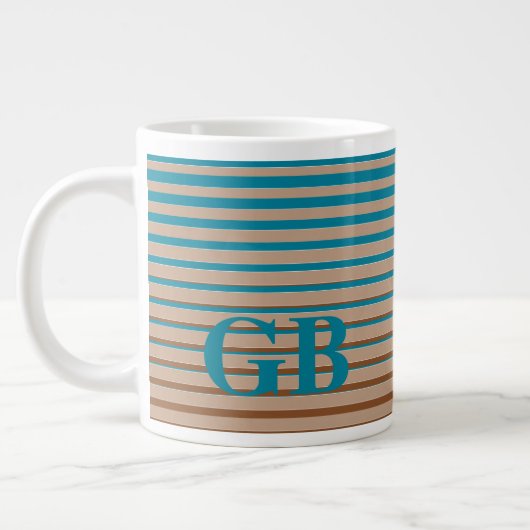 Cool Stripes Brown & Blue Monogramed Grote Koffiekop (Links)
