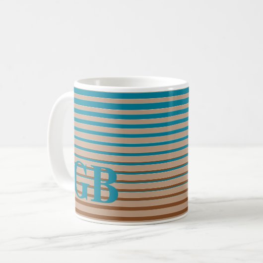 Cool Stripes Brown & Blue Monogramed Koffiemok (Voorkant links)