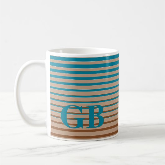 Cool Stripes Brown & Blue Monogramed Koffiemok (Links)