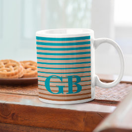 Cool Stripes Brown & Blue Monogramed Koffiemok